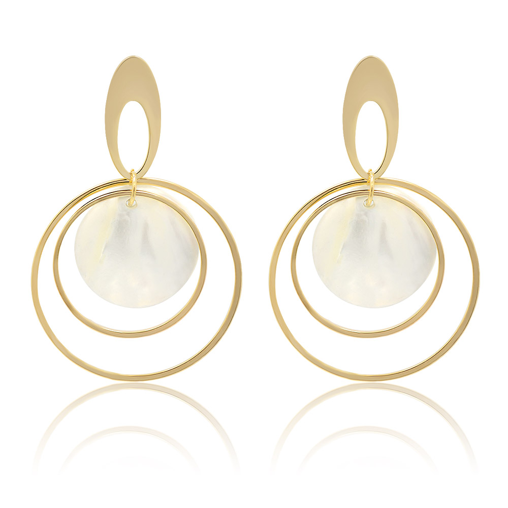 White Shell Round Disc Hoops Women Earrings